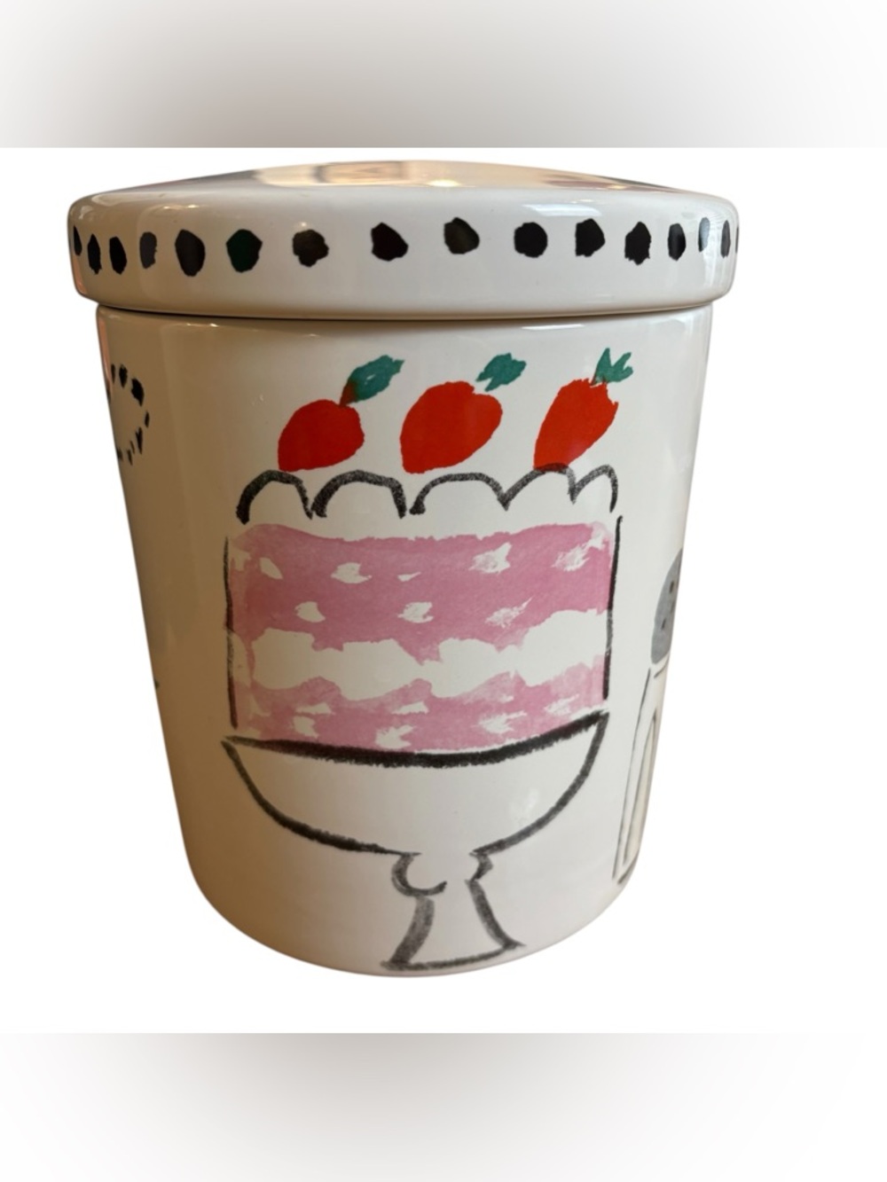 kate spade x Lenox L Ceramic Canister White W/Bold Colors Sealed Lid Black Trim